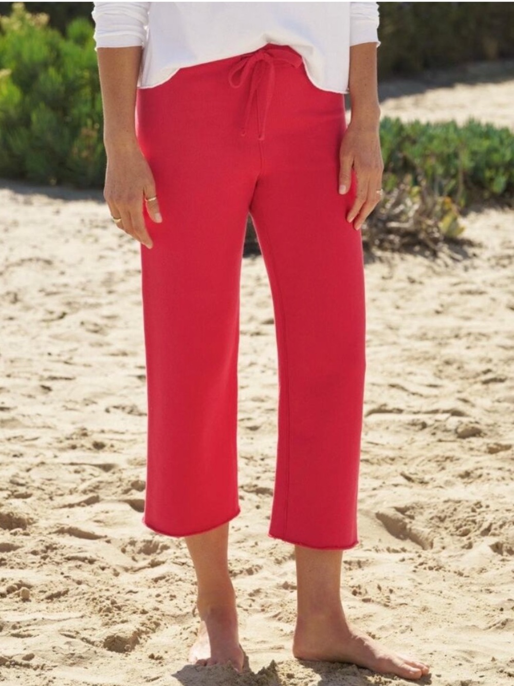 NWOT Frank & Eileen Catherine Favorite Red Cotton Crop Sweatpants Sz L